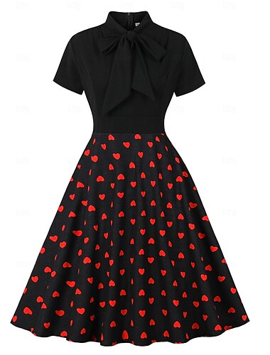  Retro Vintage 1950er Kleid Swing-Kleid Herz Damen Karneval Maskerade Alltagskleidung Junggesellinnenabschiedsparty Erwachsene Kleid Abschlussballkleider