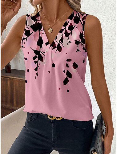 Damen-Camisole Tank Top Floral Grafik Stylisch Casual Ärmellos V-Ausschnitt Reguläre Oberteile täglicher Druck Weiß Pink Braun Sommer