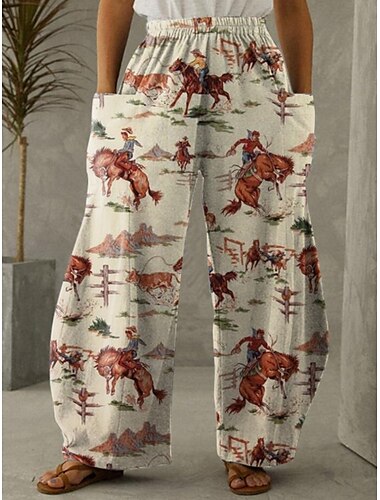  Damen Weites Bein Chinos Vintage Lässig Volle Länge Hohe Taille Grafik Tasche Elastischer Bund Druck Bequem Weich Mikroelastisch Outdoor Straße Ferien Rosa Khaki Aprikose Sommer Frühling Lässiger