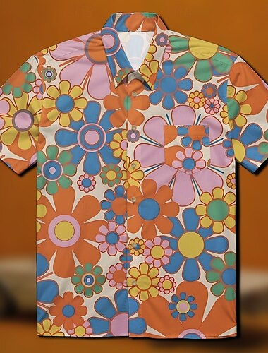  Retro 70. léta Tričko Aloha košile Hippie Disko Květinový Pánské Plesová maškaráda Dovolená Párty Pride Parade Dospělé Tričko
