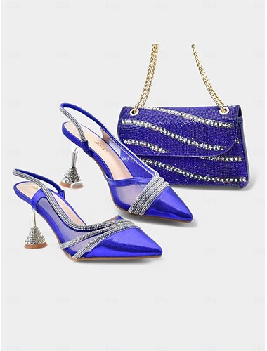  tacchi slingback in raso blu oyal con strass e pochette abbinata – scarpe da sposa e da festa di lusso per le donne