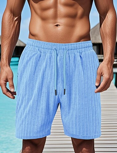  Herren Sommershorts Strandshorts Tasche Kordelzug Elastischer Bund Einfach Komfort Atmungsaktiv Kurz Urlaub Ferien Strand Hawaiianisch Boho Schwarz Wein