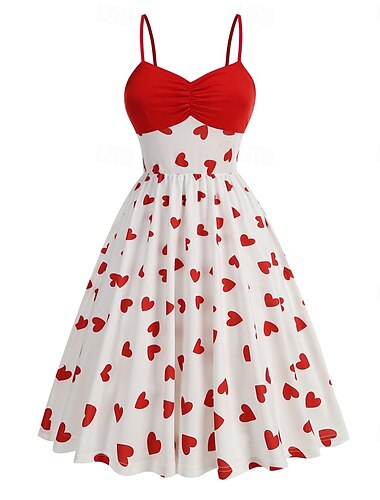  Retro / vintage 1950'erne rockabilly Kjoler Swing kjole Hjerte Udklædning Dame Karneval Maskerade Dagligdagstøj Voksne Kjole Hjemkomstkjoler