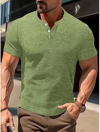  Per uomo Maglietta con bottoni Maglietta Maglia Henley Camicia a Maniche Corte Manica Corta Henley Estate Colore Solido / Tinta Unita Moda Designer Moda Vacanza Streetwear Uscire blu navy Bianco Verde