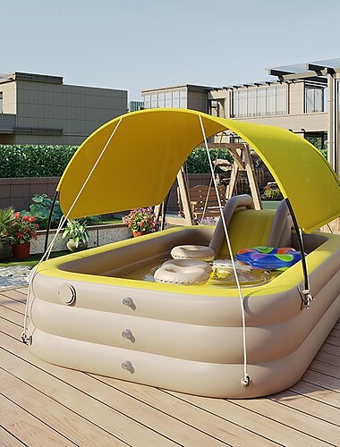  Piscina inflable para niños y adultos con tobogán y sombrilla, piscinas inflables para niños de tamaño completo, piscinas elevadas para la familia, patio trasero, jardín, césped, al aire libre