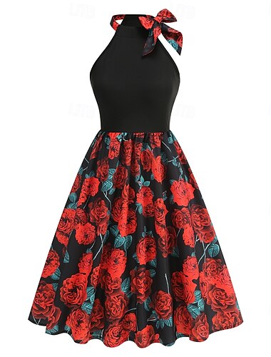  Retro Vintage Anos 50 Rockabilly Vestidos Vestido swing Floral Mulheres Carnaval Baile de Máscaras Roupa Diária Adulto Vestido Vestidos de baile