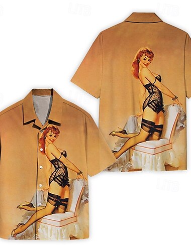  Bluse / Hemd Retro Poster Retro-Mädchen Grafik Für Herren Erwachsene Maskerade 3D-Druck Urlaub Party