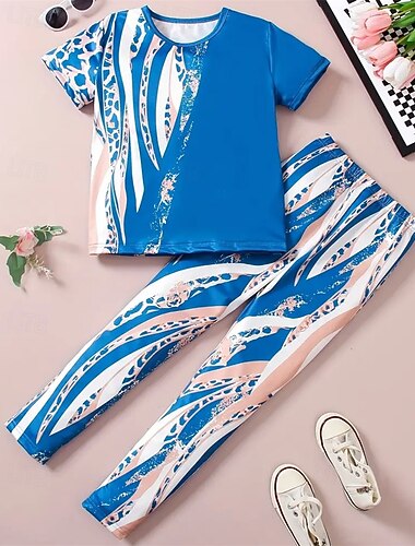  Ragazze 3D Stampa Set Pigiama Set Pigiama Maglietta & Pantaloni Manica Corta Stampa 3D Estate Primavera Attivo Essenziale Bambini Dai 4 anni in su Girocollo Casa Quotidiano Vestibilità regolare