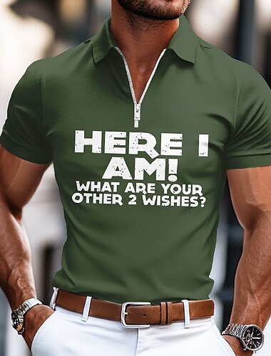  Herren Text / Nummer Reißverschluss-Polo Kurzarm Umlegekragen Alltagstauglich Outdoor Athleisure Alltagstauglich Reißverschluss Sommer Rubinrot Schwarz Grün
