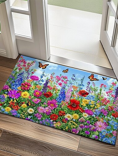 Floral Türmatte Küchenteppich Fußmatte Rutschfeste Teppich Öl-feste Matte Innen- und Außenmatte Schlafzimmerdekoration Badezimmermatte Eingangsteppich Frühling Sommer
