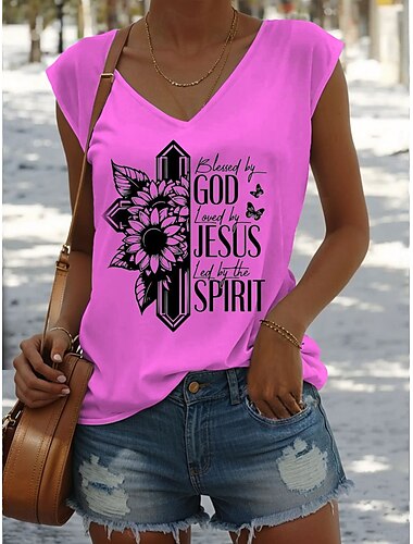  Damen Camisole-Tanktop Grafik Buchstabe Stilvoll Lässig Ärmellos V Ausschnitt Normale Oberteile Täglich Druck Weiß Rosa Blau Grün Sommer