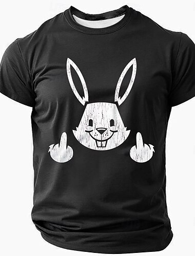 Men's Sarcastic Middle Finger Rabbit Graphic T-Shirt Funny Short Sleeve Tee Edgy Humor  Lifestyle