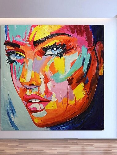  Pattle Knife Frauengesicht Ölgemälde handgefertigt übergroße Figur Acryl Ölgemälde großes Bild Leinwandgemälde handgemalt bedeckt Pop-Art-Gemälde für Schlafzimmer Wohnzimmer Kunstwerk