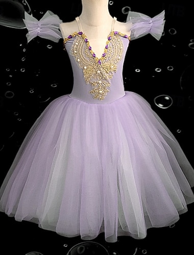  Tutu Kleid Kleid Strass Spitze Stickerei Mädchen Leistung Training Ärmellos Hoch Netzstoff Spandex