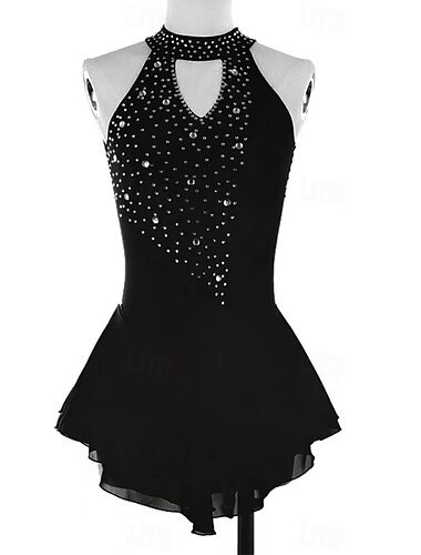  Šaty na bruslení Dámské Dívčí Buz Pateni Šaty Černá Tmavě zelená Tmavomodrá Slátanina Otevřít Zpět Síťka Spandex Elastické Trénink Profesionální Soutěž Bruslařské oblečení Zahřívací Klasický Křišťál
