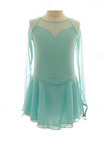  Kunstschaatsjurk Dames Voor meisjes Schaatsen Jurken Groen Lapwerk Duimopening Netstof Spandex Rekbaar Opleiding Oefenen Professioneel Kunstschaatskleding Thermisch Warm Kristal / Bergkristal Lange