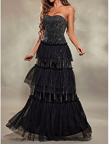  A-Linie Party kleider Elegant Kleid Hochzeit kleid hochzeitsgast Boden-Länge Ärmellos Trägerlos Polyester Rückenlos mit Rüschen 2025