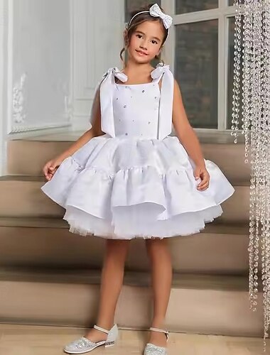  Ballkleid Knie-Länge Blumenmädchenkleid Quinceanera Gefrorene Elsa Mädchen Süßes Ballkleid Tüll mit Gerafft Königlicher Stil Ballettröckchen Fit 3-16 Jahre