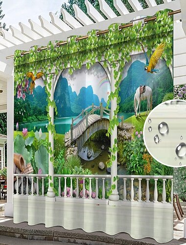  Wasserdichte Outdoor Vorhang Außenvorhänge für die Hochzeitsterrasse im Innenbereich, dicke Sichtschutz-Ösenvorhänge für Hochzeitsschlafzimmer, Wohnzimmer, Veranda, Pergola, Cabana, 1 Panel