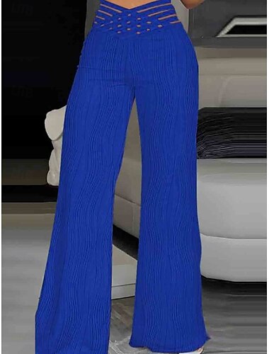  Damen Weite Bein Chinos Baggy-Hosen Mode Streetwear Volle Länge Hohe Taille Einfarbig Elastischer Bund Loch Bequem Weich Komfortabel Mikro-elastisch Außen Straße Schwarz Weiß Gelb Blau Regular Fit