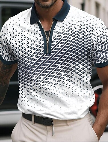  Per uomo Geometrico Polo con zip Manica Corta Magliette polo Camicie con Colletto Business Casual Affari Athleisure Abbigliamento da lavoro Abbigliamento quotidiano Stampa 3D Estate Nero Bianco Rosso
