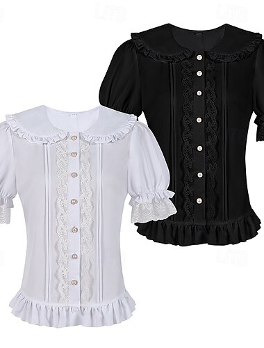  Rétro Vintage Rococo Renaissance Blouse / Chemise Dentelle Nœud Couleur Unie Femmes Pirate Royal Steampunk Mascarade Décontracté Quotidien Adulte Chemisier