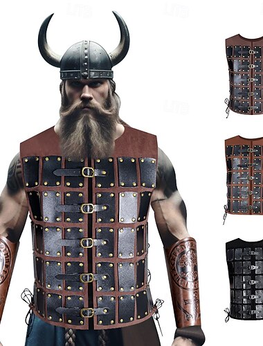  Rétro Vintage Médiéval Renaissance Armure Veste Protection de Poitrine Guerrier Viking Homme Viking Halloween Carnaval Performance Soirée LARP Adulte Gilet