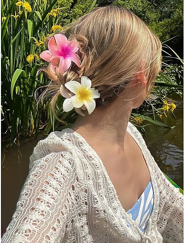  6 st hawaiiska plumeria blomma hårklämmor – tropiska hårtillbehör i harts för kvinnor och flickor, strandbröllop, luau-fest & sommarsemesterstyling