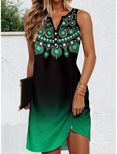  Damen Minikleid Freizeitkleid Minikleid Sommerkleid Lässig Urlaub Täglich Ferien Normale Passform Blumen Grafik Böhmische Ärmellos V Ausschnitt Rosa Wein Blau Grün Sommer Frühling