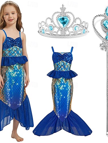  Die kleine Meerjungfrau Kleine Meerjungfrau Prinzessin Meerjungfrau Kleid Themenparty-Kostüm Cosplay Film Cosplay for Mädchen Kinder Karneval Maskerade Party Ferien