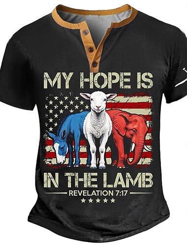 Herren Tiermotiv Amerikanische US-Flagge T Shirt Henley Hemd Kurzarm Designer Retro Vintage Straße Lässig Täglich Sommer Frühling Armee-Grün Schwarz Marineblau Henley Henley T-Shirt