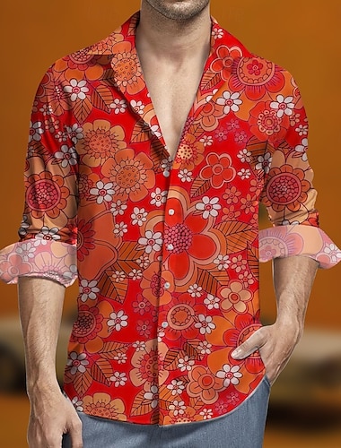  Retro Vintage 1970er Hemd Aloha-Hemd Hippie Blumen Herren Maskerade Party Alltagskleidung Pride Parade Erwachsene Hemd