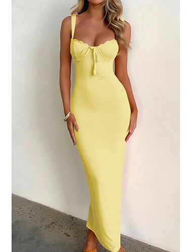  Per donna Abito Midi Abito Bianco Abito da laurea Abito Sottoveste Moda Moderno Compleanno Laurea Data Vestibilità regolare Semplice Senza Maniche Spalline sottili Giallo Chiaro Nero Bianco Estate