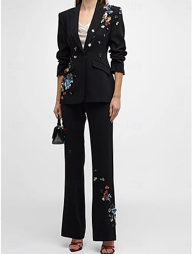  Pantsuit Mother of the Bride  Elegant Shirt Collar Ankle Length Polyester Long Sleeve with Sequin