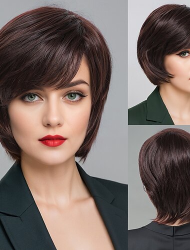  Synthetische Perücken Wellen Curly Webart Asymmetrischer Haarschnitt Gerader Pony Maschinell gefertigt Perücke 30 Zoll A1 Synthetische Haare Damen Klassisch Komfortabel Farbverläufe Braun