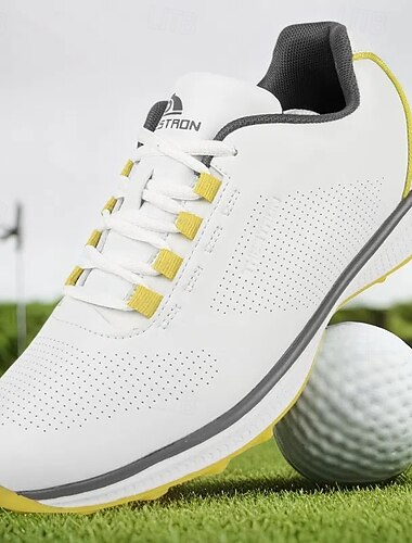  Herren Performance Golf Sneaker in Weiß mit roten Schnürsenkeln, atmungsaktive Mikrofaser, ideal für Amateurgolfer