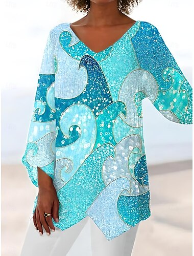  Femmes Chemisier A Ombre Bohème Quotidien Hawaïen manche longue Col en V Hauts Réguliers Quotidien Fête Tenue de plage Ourlet asymétrique Rose Claire Bleu Ciel Bleu Poudré Vert Été Printemps