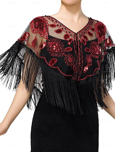  Retro Vintage Goldene Zwanziger 1920er Schal Wickeln Schals Der große Gatsby Flapper-Mädchen Pailletten Quastenfransen Damen Karneval Hochzeit Abendgesellschaft Maskerade Erwachsene Schal