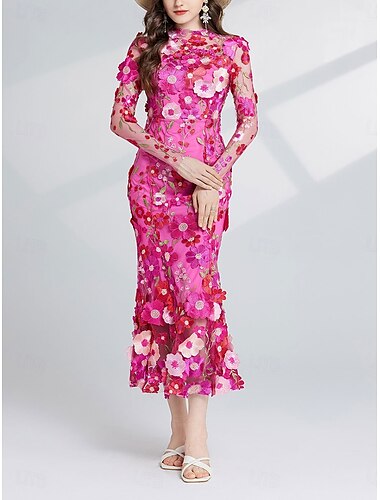  Sirena  Trompeta Vestidos de Fiesta Vestido Elegante Boda Invitada a Boda Largo hasta la Rodilla Manga Larga Cuello Redondo Tul con Bordado 2025