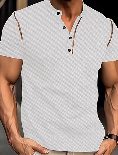  Męskie Podkoszulek Koszula Henley Koszulki Koszulka z krótkim rękawkiem Krótki rękaw Henley Lato Jednolity/zwykły kolor Moda Designerskie Moda Urlop Ulica Wyjściowe Ciemnobrązowy Czarny Biały Top Tee