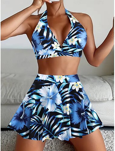  Dame Badetøj Bikini Tankini 2 stk Fræk badedragt Dyb V Push-up bukser Strikket Ferie Tropisk Blomstret Paisley Spring Uden ærmer Badedragter