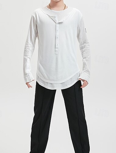  Baile Latino Cima Corte Hombre Rendimiento Ropa Cotidiana Manga Larga Tencel