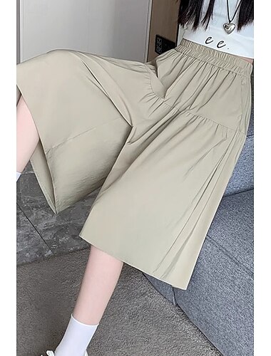  Mujer Pantalones cortos de lino y algodón Perneras anchas Pantalón corto Moda Ropa de calle Longitud de la rodilla Cintura Media Plano Bolsillo Cintura elástica Transpirabilidad Cómodo Microelástico