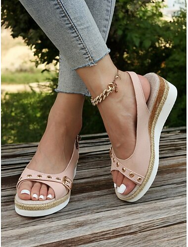  Sandales compensées à bout ouvert pour femmes – talons espadrilles à plateforme chic avec brides à œillets pour une tenue décontractée d'été, des vacances à la plage et des fêtes en plein air