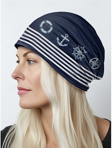  Leichte und atmungsaktive Sturmhaube für Damen mit marineblauem Anker-Print, kann auch als Schal verwendet werden – toller nautischer Stil für Strandausflüge und Freizeitaktivitäten für Damen