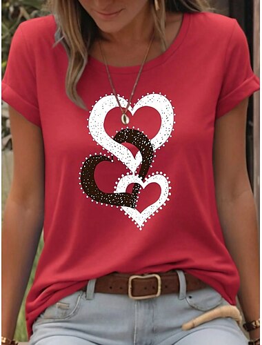  Damen T Shirt Herz Stilvoll Brautkleider schlicht Kurzarm Rundhalsausschnitt Normale Oberteile Täglich Wochenende Bedruckt Weiß Rosa Rote Blau Grün Sommer Frühling