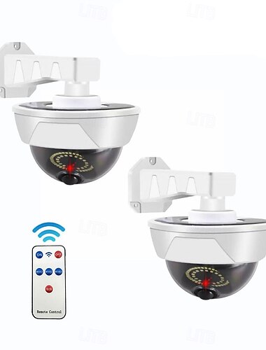  360-graders led utomhusvägglampor ultraljusstarka solcellsljus dummy cctv-kamera med rött blinkande ljus fjärrkontroll enkel installation vattentäta utomhusstrålkastare trådlöst för veranda trädgård