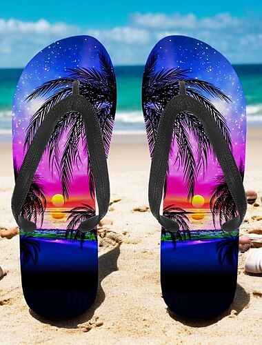  unisex tropiska solnedgångsflip flops – livfulla strandsandaler med palmtryck för sommar-, pool- och semesterkläder