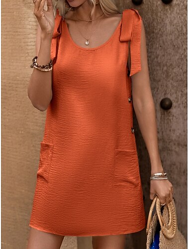  Robe Mini Femme Petite Robe Robe Ample Robe d'Été Uni Hors des Épaules Décontractée Vacances Quotidiennes Ajustement Normal Graphique Sans Manches Bretelles Noire Orange Verte Beige Été