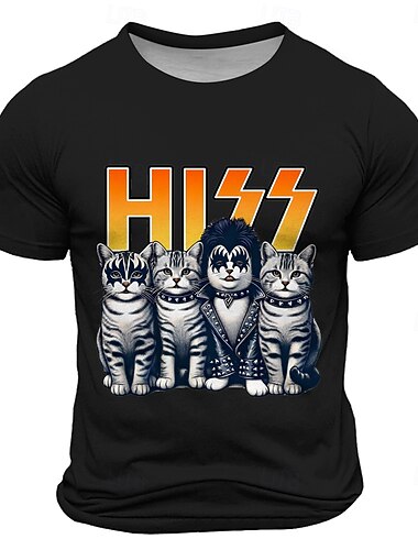  T-shirt graphique parodique de groupe de rock HISS Cats - T-shirt humoristique à manches courtes